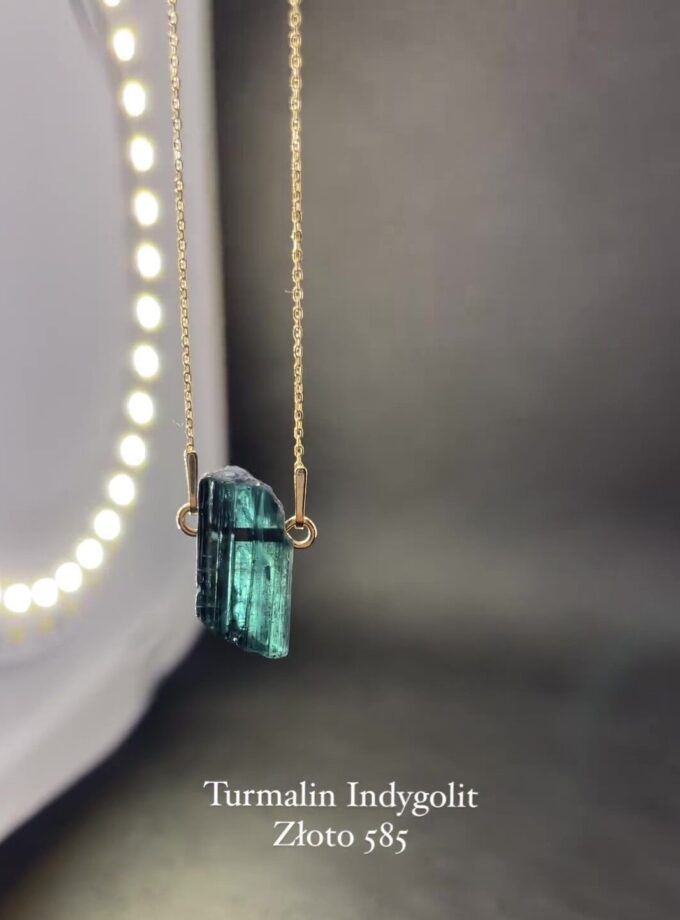 Naszyjnik z Turmalinem Indygolitem złoto 585