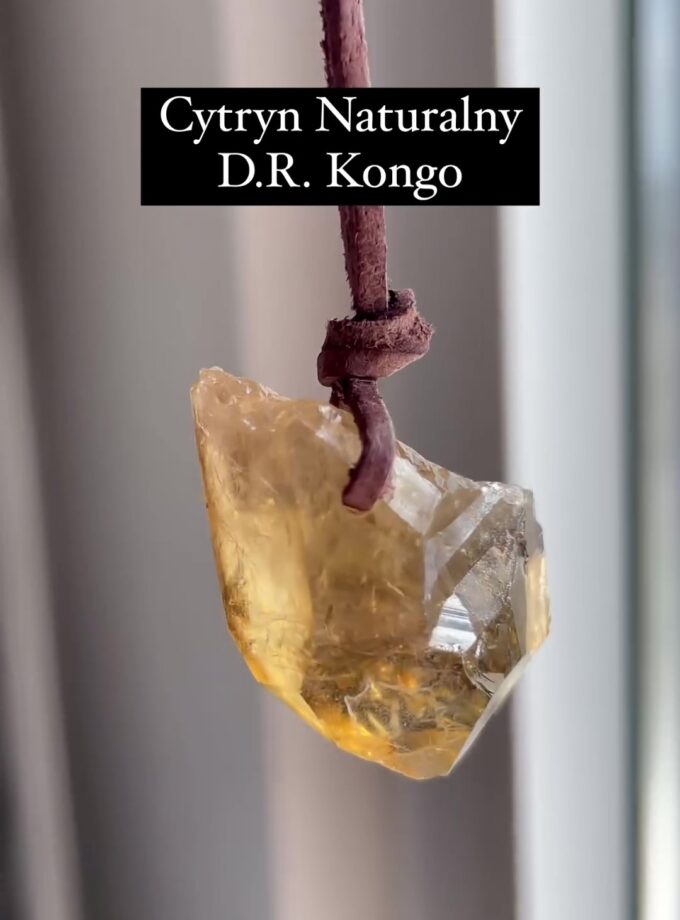 Naszyjnik z Cytrynem Naturalnym na rzemyku