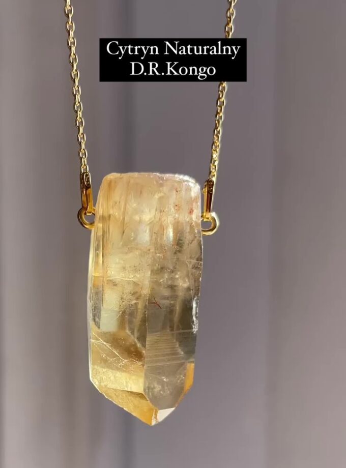 Naszyjnik z dużym Cytrynem Naturalnym z Kongo